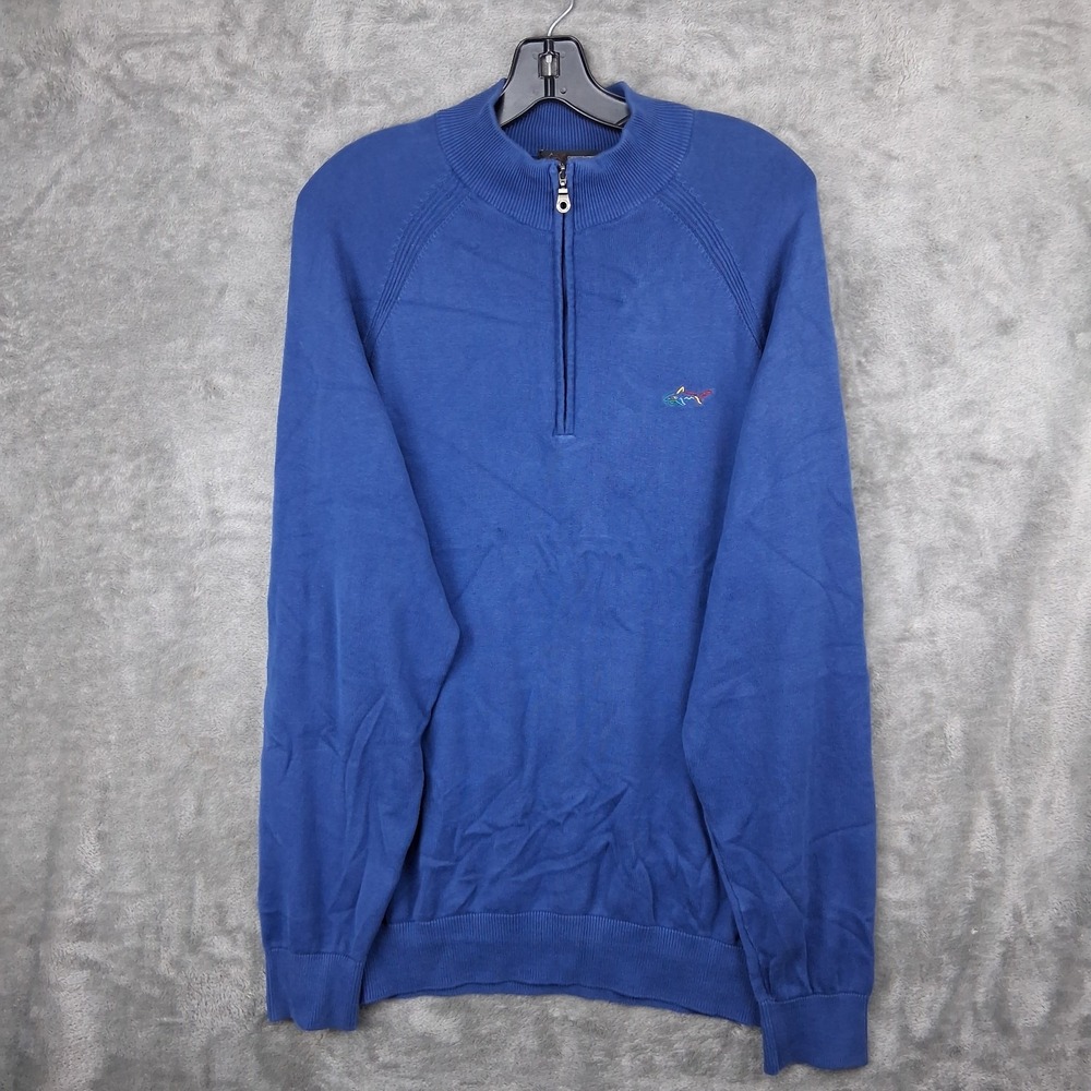 Greg Norman Quarter Zip Sweatshirt Mens Large Blue Knitted Pullover TL110278